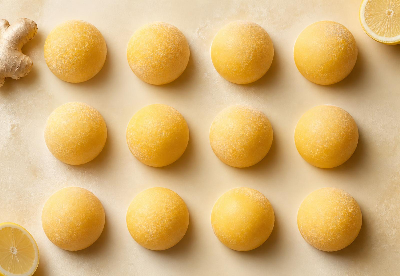 Twelve frozen DEO drops arranged in a grid